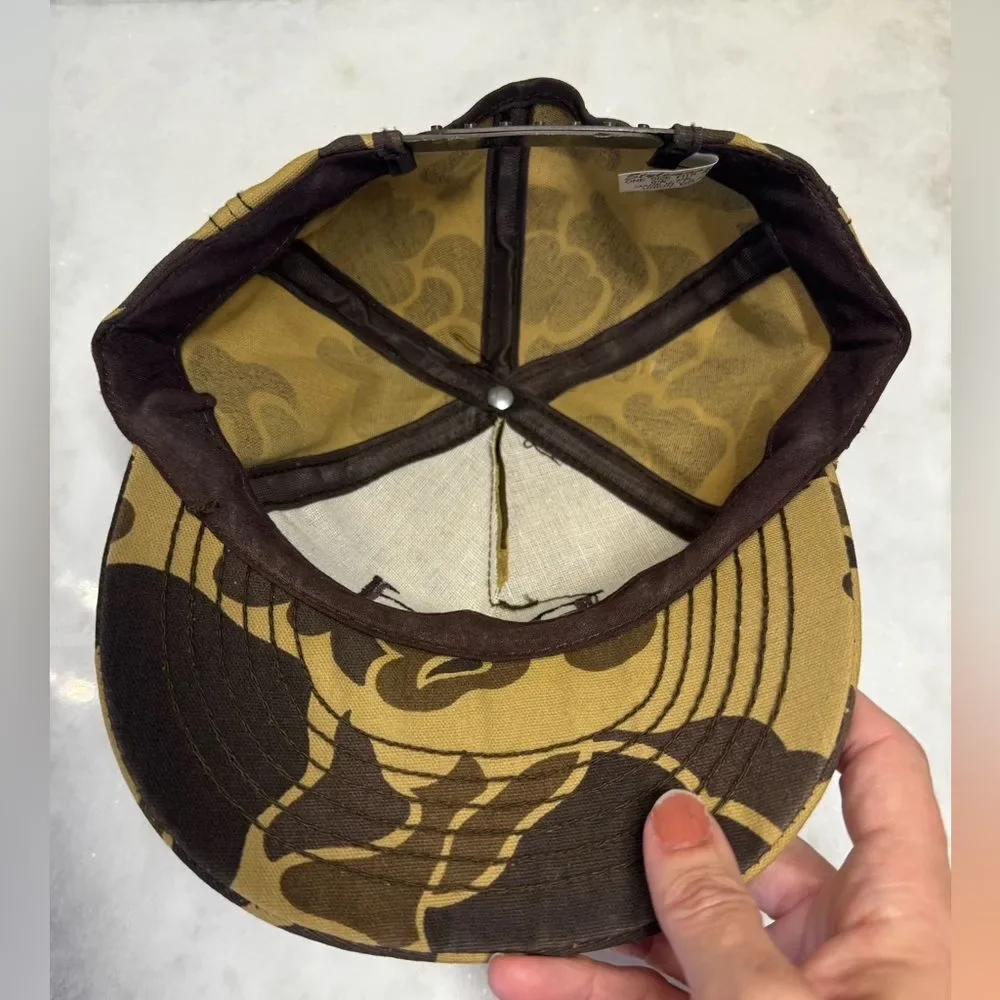 Vintage Bud King Of Beers Hat Cap Mens Snapback Brown Camouflage Made in USA 80s